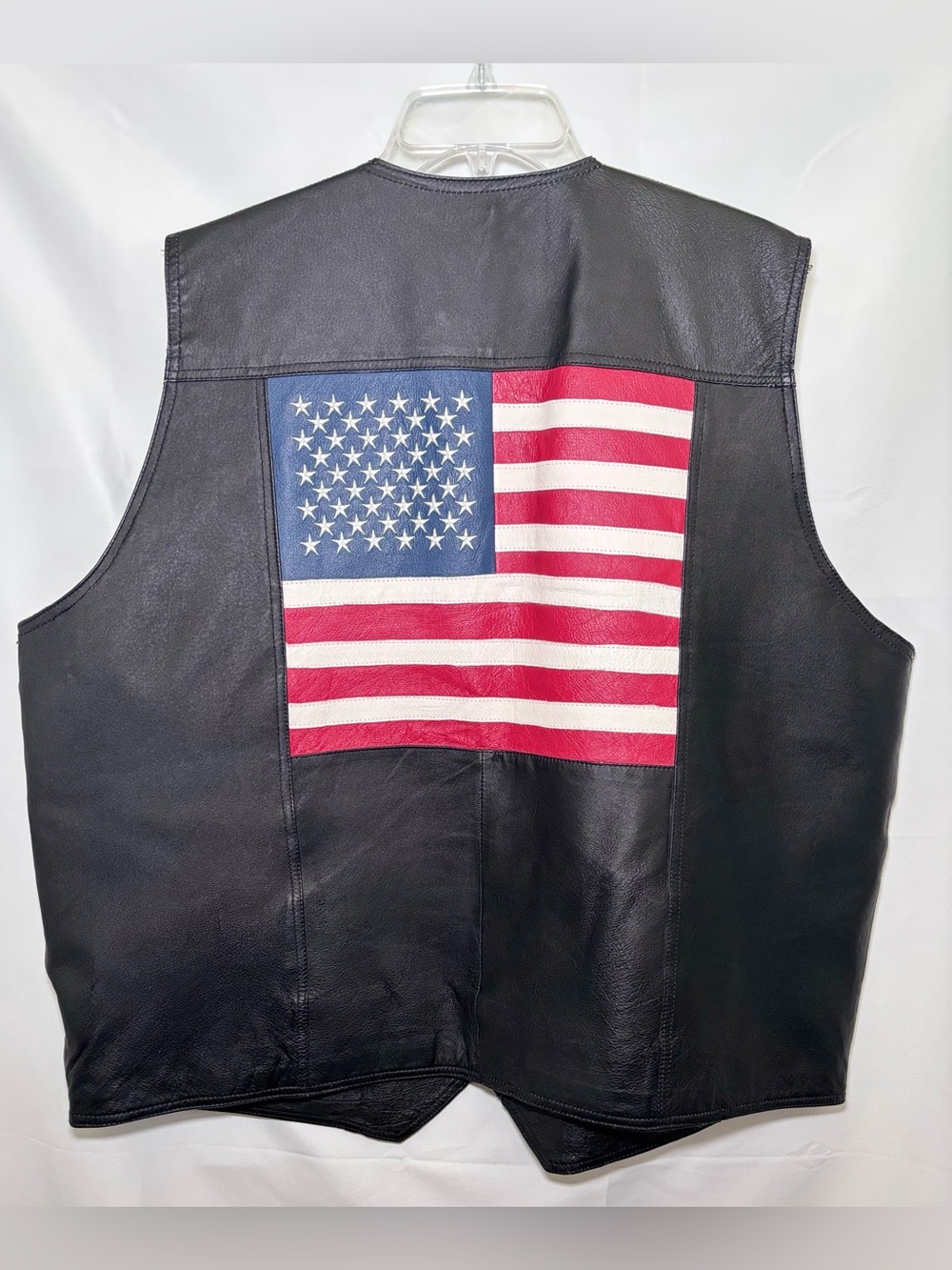 Vintage USA Bikers Dream Apparel America Flag Leather Vest Size XXXL
